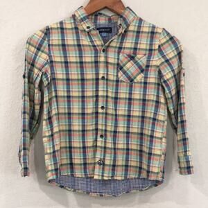 Andy & Evan Boys Sz 7/8 Colorful‎ Plaid Button Up long Sleeve Shirt 100% Cotton